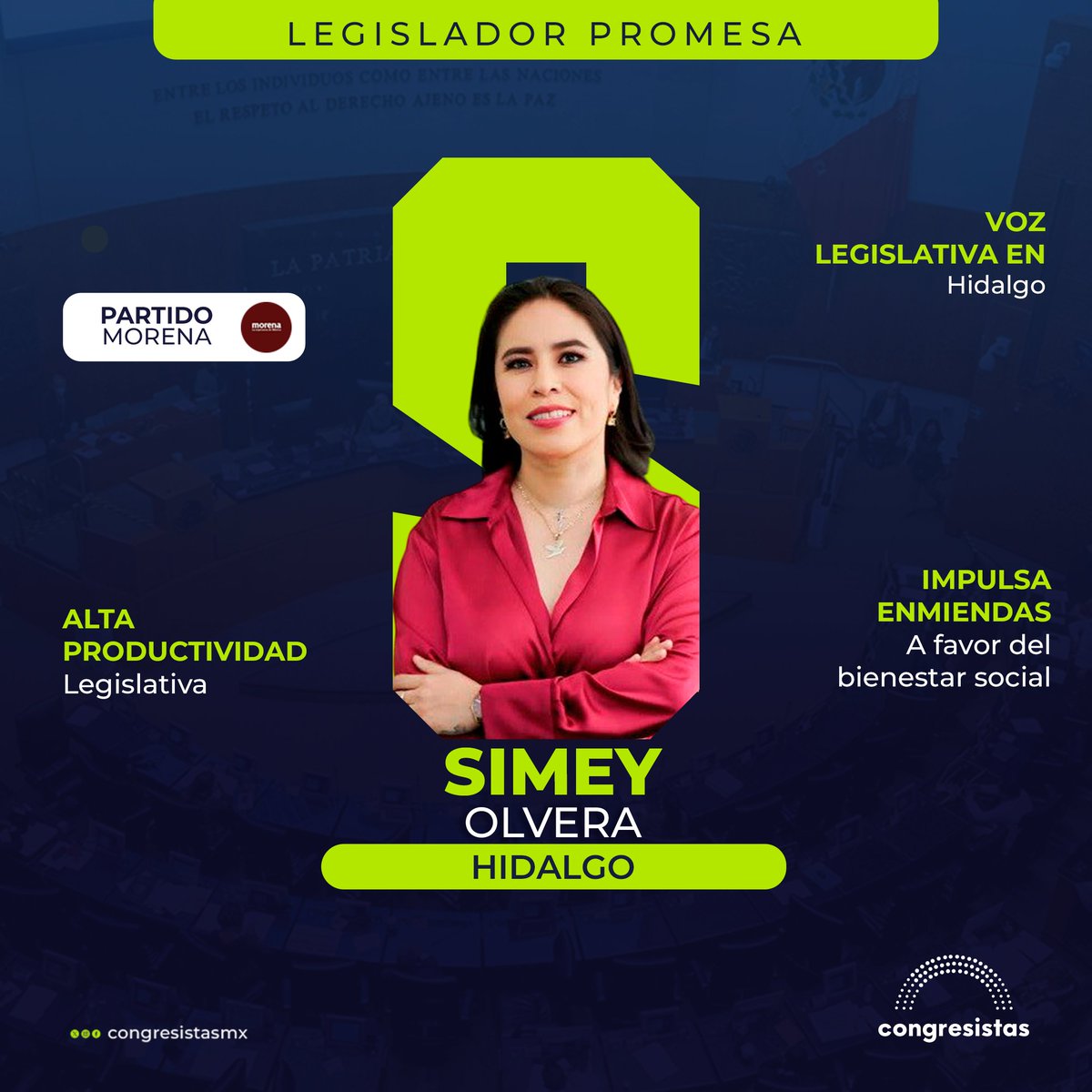 📊 ¡Datos y claves de Simey Olvera Bautista!

La senadora [<a href="/ssimey/">Simey Olvera</a>] de Morena [<a href="/MorenaSenadores/">Senadores Morena</a>] por Hidalgo marcó 2025 por sus iniciativas de alto impacto en el Senado [<a href="/senadomexicano/">Senado de México</a>], orientadas a inclusión social, cultura, salud pública y transformación institucional,