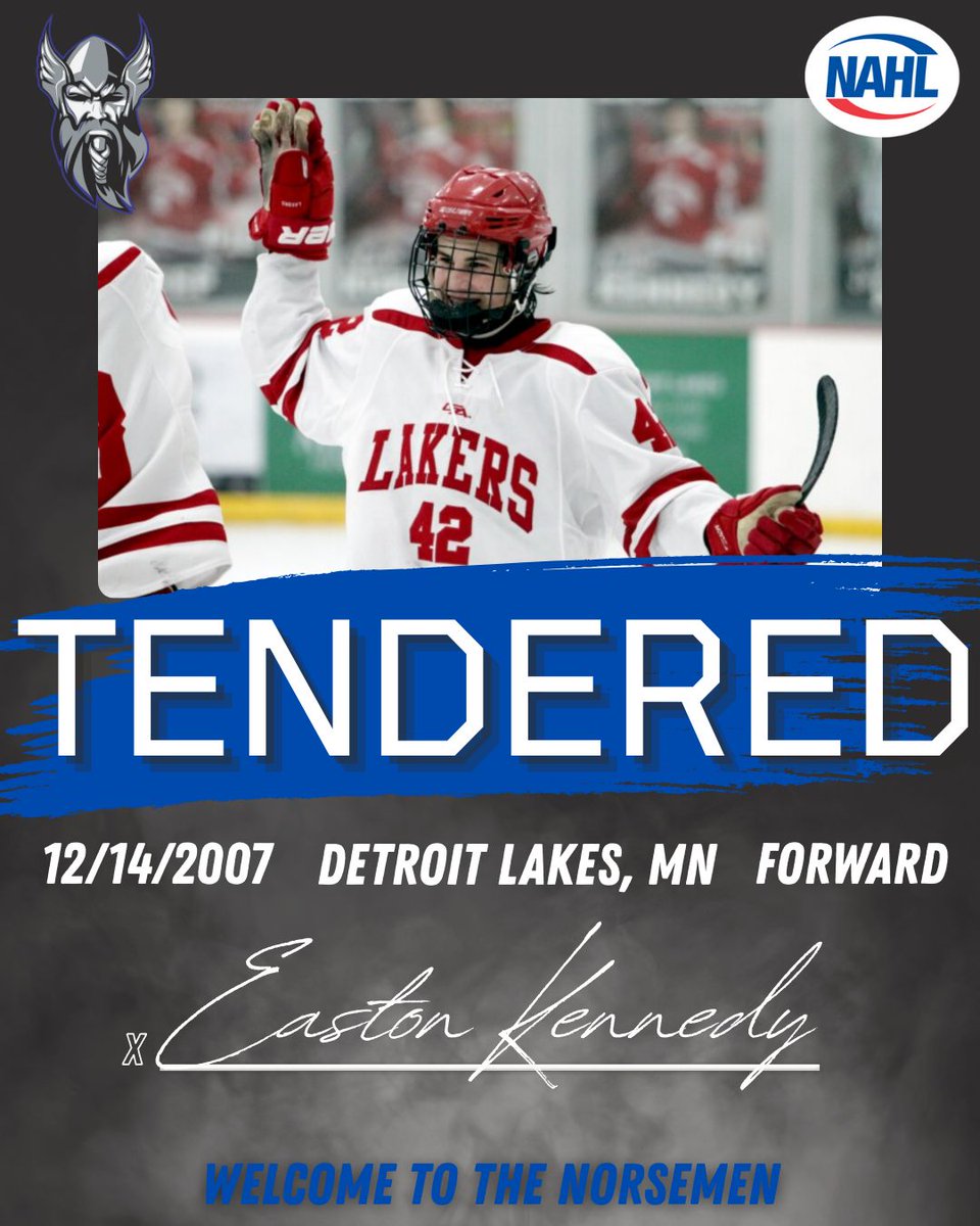 TENDERED!! 

Easton Kennedy has officially been tendered to play for the St. Cloud Norsemen for the 2026-2027 season! 

Easton this season has recorded 35 points (21G-14A) in 19 games played with Detroit Lakes High School! 

Welcome to the Norsemen Easton! 🏒 

#wethenorse