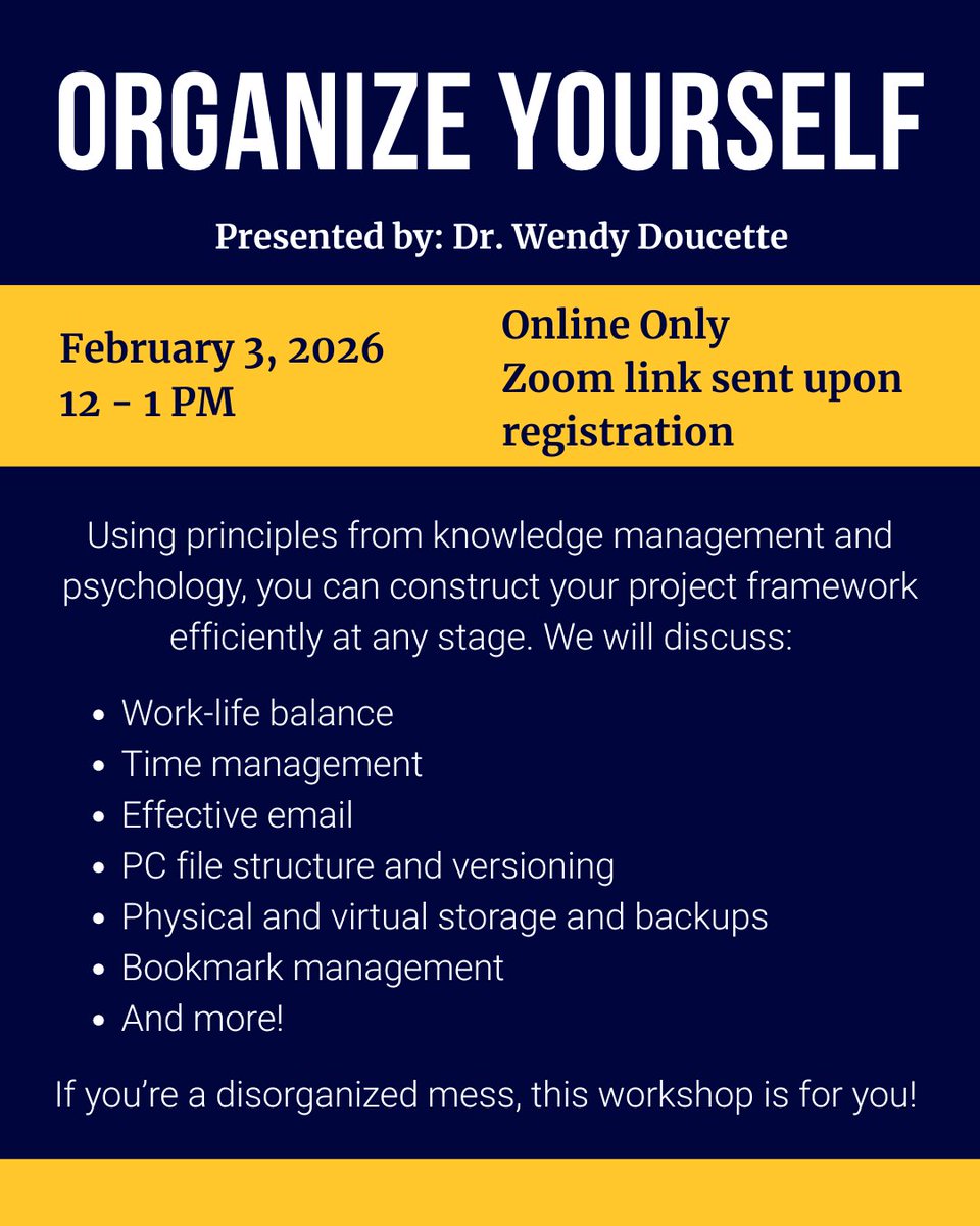 Using principles from knowledge management and psychology, you can construct your project framework efficiently at any stage. We will discuss work-life balance; effective e-mail; physical and virtual storage and backups and more. Registration: etsu.my.salesforce-sites.com/events/targetX…