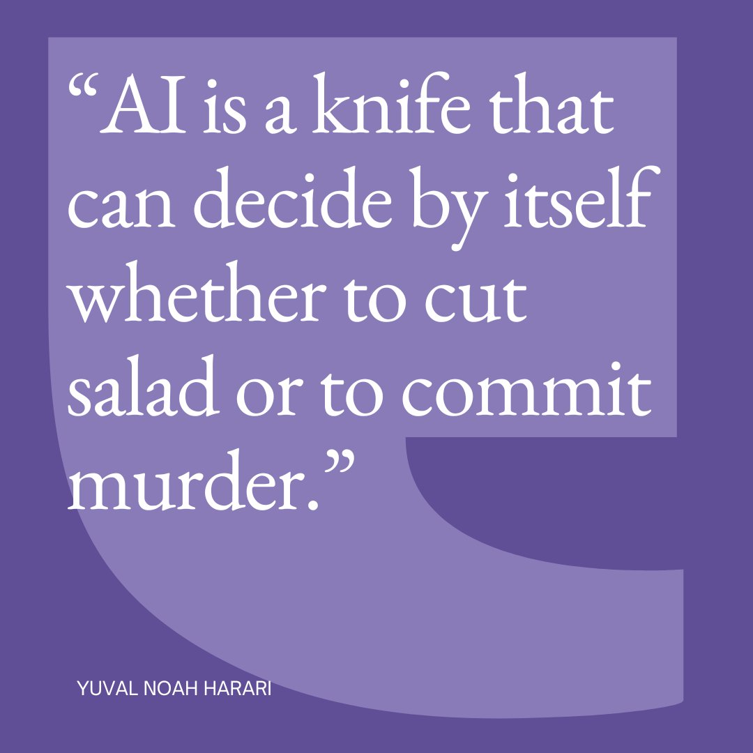 Why is AI so powerful? It is the first human invention that can make its own decisions and could potentially take control of deadly weapons. From the keynote at the 2026 <a href="/wef/">World Economic Forum</a> Annual Meeting in Davos, Switzerland. 
Watch the whole thing: bit.ly/WEF-YNH