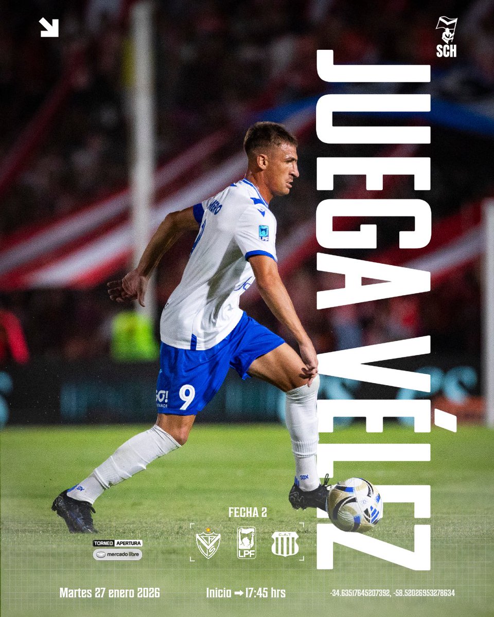 Fecha 2 LPF 2026 

⚽ #TorneoApertura
🆚 Talleres Cba
⚖️​ Yael Falcón Pérez 
🗓 Martes 27/01
🕙 17:45 hrs
🏟 José Amalfitani
💻 ESPN Premium

#Juegavelez
Vélez SCH ⚪🔵⚪ <a href="/Velez/">Vélez Sarsfield</a>