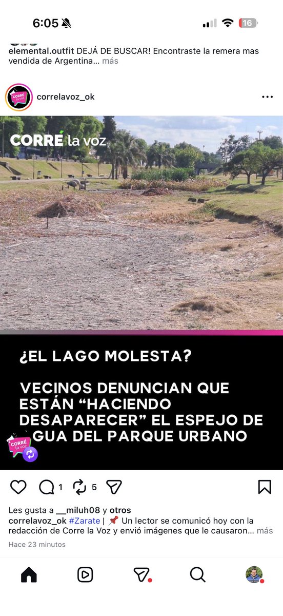 Este año como sucedió el año pasado algunos vecinos y medios me preguntan por la falta de agua de la laguna del parque Urbano.
La respuesta: esa laguna es artificial o sea fue hecha por llenado de agua sobre un pozo artificial. Es más parte de la tierra que se sacó es la montaña