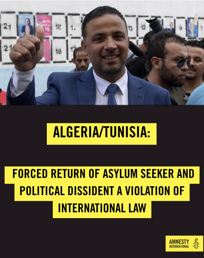 AIUKCCNAT's tweet photo. Algerian authorities must clarify the legal basis for the return of Seifeddine Makhlouf to Tunisia on 18 January, despite his status as a registered UNHCR asylum seeker, Amnesty International said today. This return amounts to refoulement, a violation under international law. https://t.co/2MyjJIeiks