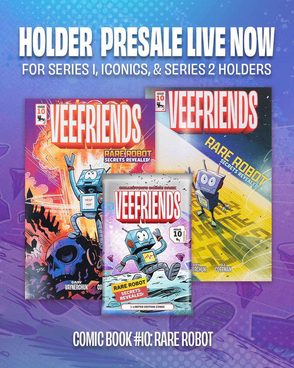 Comic Book #10: Rare Robot Holders Sale is now LIVE for 24 hours!

- S1 Holders can get 3 per NFT for $19.99.
- S2/Iconics Holders can get 2 per NFT for $22.99.

Shop: shop.veefriends.com/collections/co…