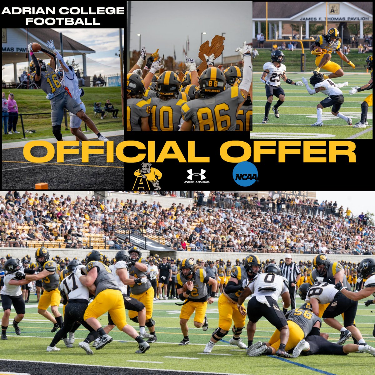 TrevorR08's tweet photo. Took a great visit to Adrian today, really enjoyed the experience aswell as received my second offer! Thanks @CoachHunt97 https://t.co/8Z8kW5CiOz