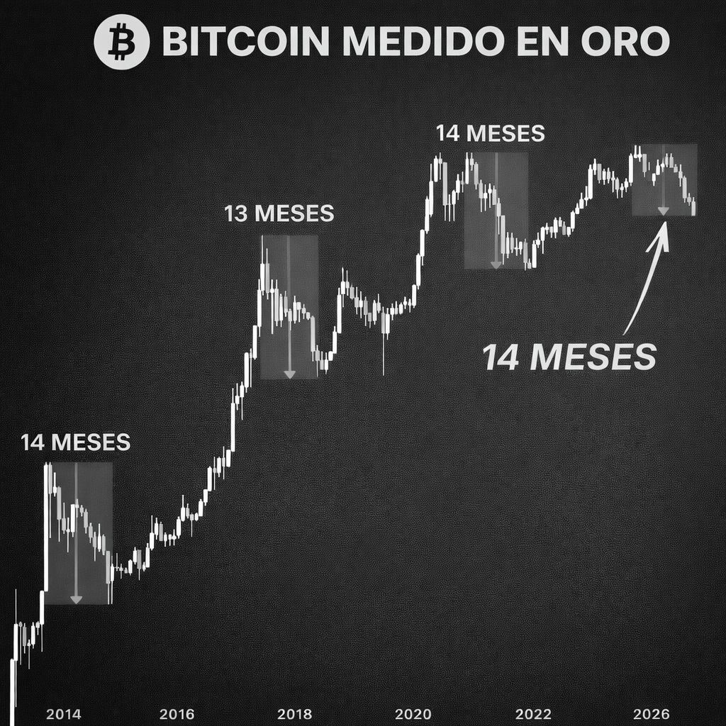 Y si dejamos de medir Bitcoin en dólares… y lo medimos en ORO? Ahí se cae  el relato del “BTC es volátil”. Medido en oro, Bitcoin: • Corrige •  Consolida • Y