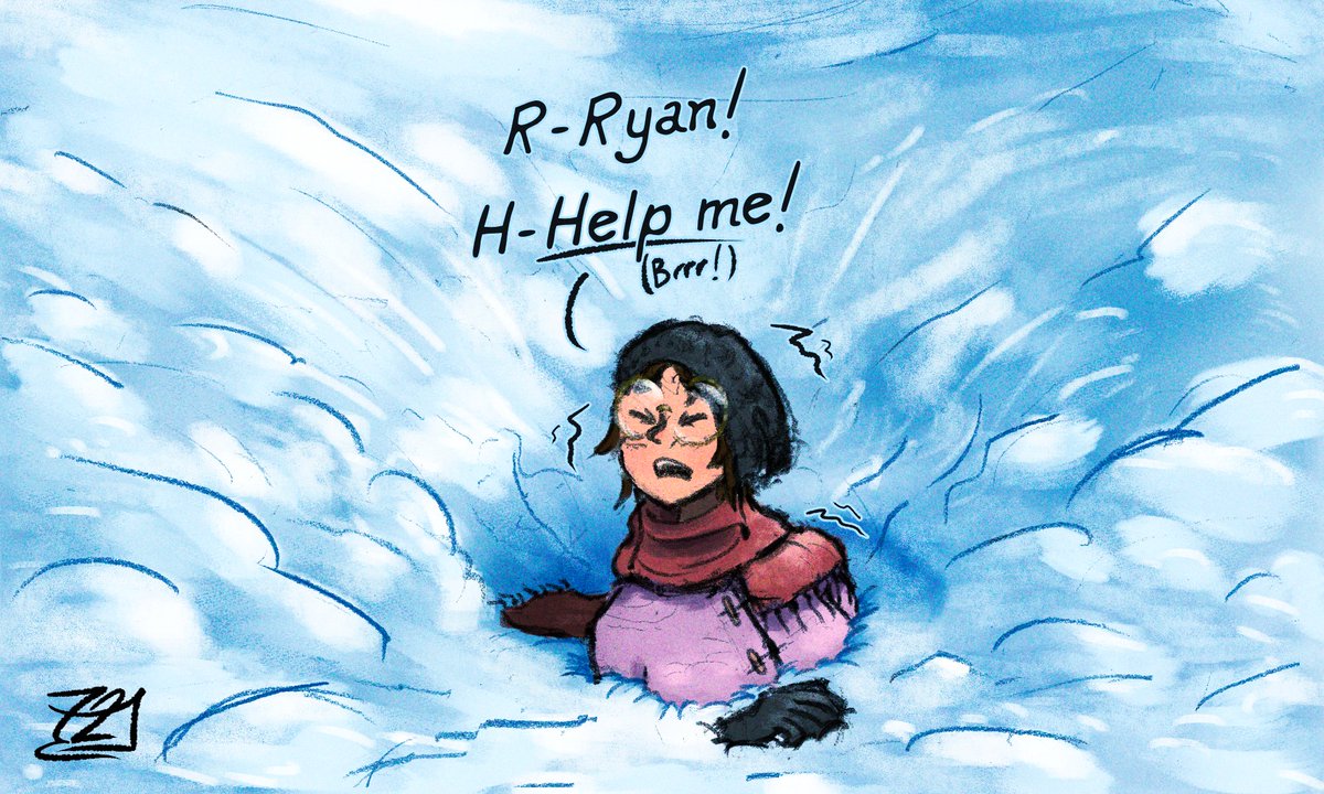 "Snow is silly soft stuff, it won't stop *me!"*

For poor Katherine, however, it *did*. The deep drifts proved to be far more crumbly than she had thought!
#quicksand #2d
