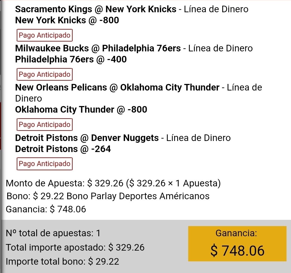 LosCMPicks's tweet photo. Paso 1 Tennis
$150 ----> $329.26 ✅️

Paso 2 NBA
$329.26 ---> $748.06 https://t.co/Ui2vXATBXt