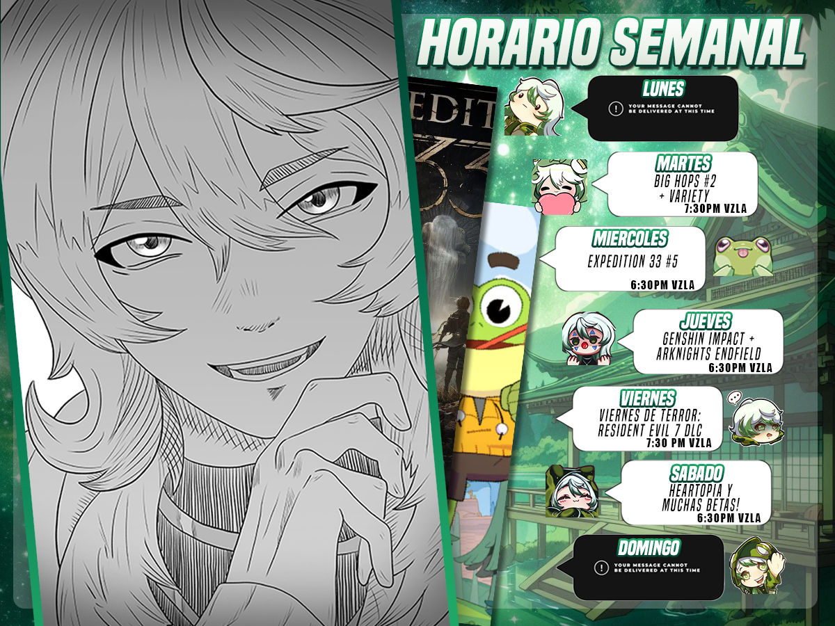 Buenas buenas ranita hermosa, Esta semana estara llena de contenido muy variado, seguiremos con el Expedition y el Big Hops, nos pasamos los DLC del RE7 Y jugaremos gachas y un poquito de Heartopia ya que ustedes lo pidieron 💖 les estare esperando preciosas 🐸