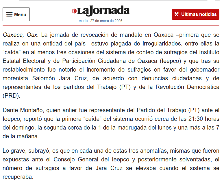 MLopezSanMartin's tweet image. Fue grotesco lo ocurrido en la revocación de mandato del morenista Salomón Jara en Oaxaca:

-El diputado Nicolás Feria presumió meter 47 mil votos en un municipio de solo 34 mil habitantes

-Reparto de cobijas

-Caídas del sistema y aumento de votos cada vez que se restauraba