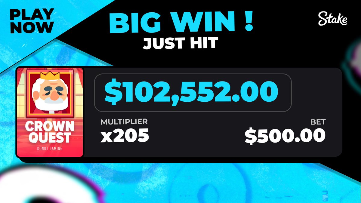 We have a new KING! 👑 

This player turned a $500 bet into a whopping $100,552.00 🍩 

Crown Quest… only available on <a href="/Stake/">Stake.com</a>