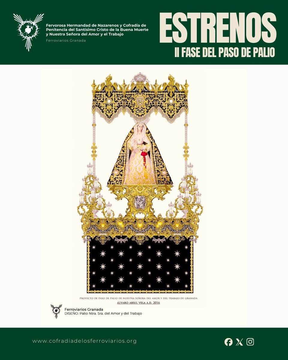hdadferroviaria's tweet image. 𝗜𝗻𝗳𝗼𝗿𝗺𝗲 𝗱𝗲 𝗘𝘀𝘁𝗿𝗲𝗻𝗼𝘀 

El paso de palio de nuestra Titular continúa avanzando de forma firme y coherente en el proyecto iniciado en 2006, concebido como una obra unitaria, rigurosamente documentada y fiel a la estética granadina de la 2 mitad del siglo XVIII.