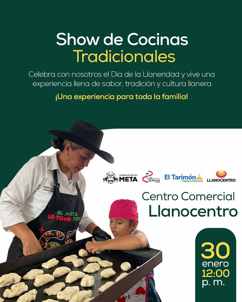 La llaneridad se celebra, se canta, se baila y se cocina.

Este 30 de enero, vive el Show de Cocinas Tradicionales y celebra los sabores que mantienen viva nuestra identidad llanera.

📍 Centros Comerciales Villacentro y Llanocentro

¡Los esperamos!