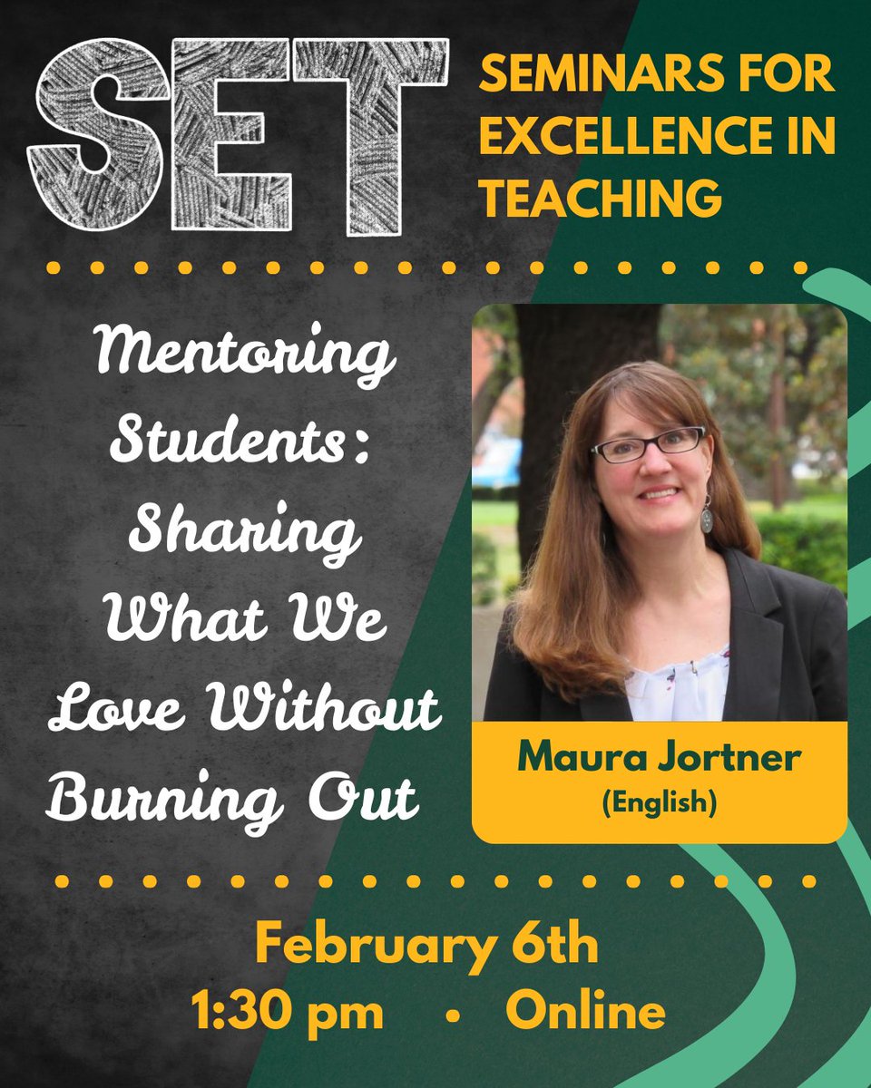BaylorATL's tweet photo. Join us for the first SET of the semester, featuring Dr. Maura Jortner, and pick up some tips and tricks for effective mentorship without burnout.

📆 February 6th
⏰ 1:30 pm
📍Online (zoom link provided post registration)
RSVP🔗 https://t.co/r7vomztfkY https://t.co/UdqikMqqHc