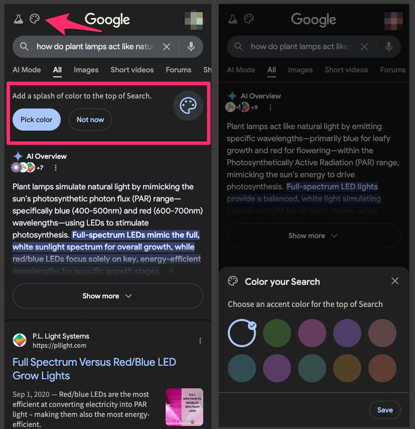 rustybrick's tweet photo. Google Search tests adding a splash of color to the top of the search results https://t.co/mc3exAjbj9 hat tip @suzukik https://t.co/e2htlcvpKH