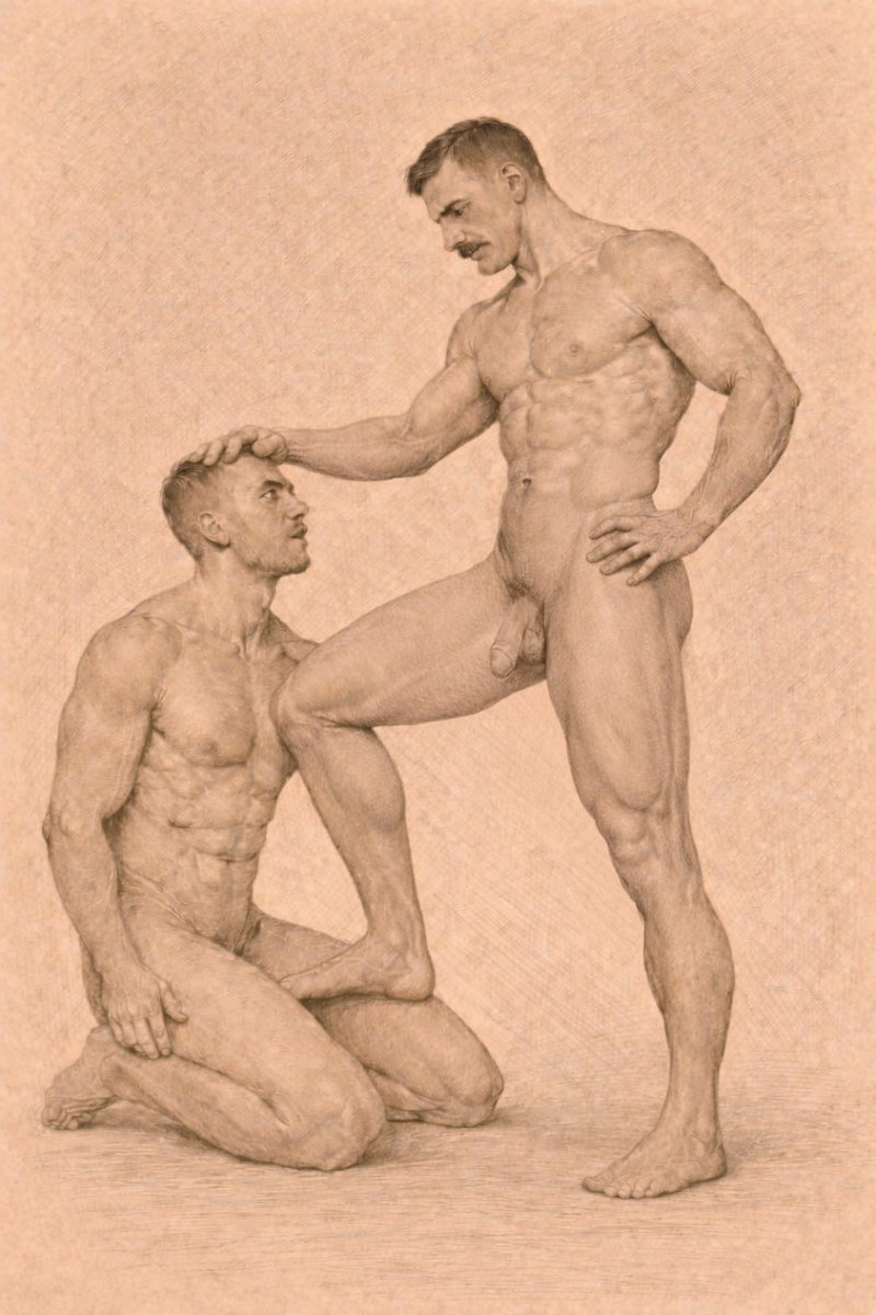 TomOfFlorence's tweet photo. A study of strength and devotion.
Two bodies in dialogue, suspended between tension and trust.
Classical anatomy, timeless desire. ✏️🖤

Original drawing by Tom of Florence.

#TomOfFlorence #MaleFigureArt #AcademicDrawing #AnatomyStudy #MasculineBeauty #ContemporaryArt #gay #🖤 https://t.co/qVhjJNR9x1