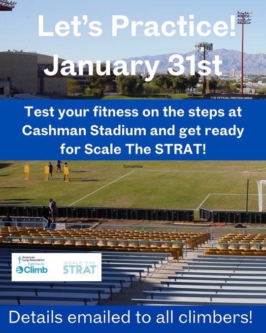 We’re planning a practice climb! Test your stair climbing abilities before you Scale The STRAT! Registered climbers are invited to Cashman Stadium on Saturday, Jan. 31! Check your registration email for deets! It’s Free! ScaleTheStrat.org