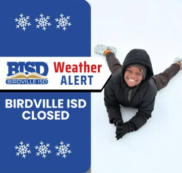 ❄️ Update ❄️
Due to ongoing winter weather and potentially hazardous road conditions, <a href="/BirdvilleISD/">Birdville ISD</a> schools and district offices will remain closed on Wednesday, 1/28, with plans to welcome students and staff back on Thursday, 1/29.
Please stay safe and warm. 💙
#BirdvilleISD