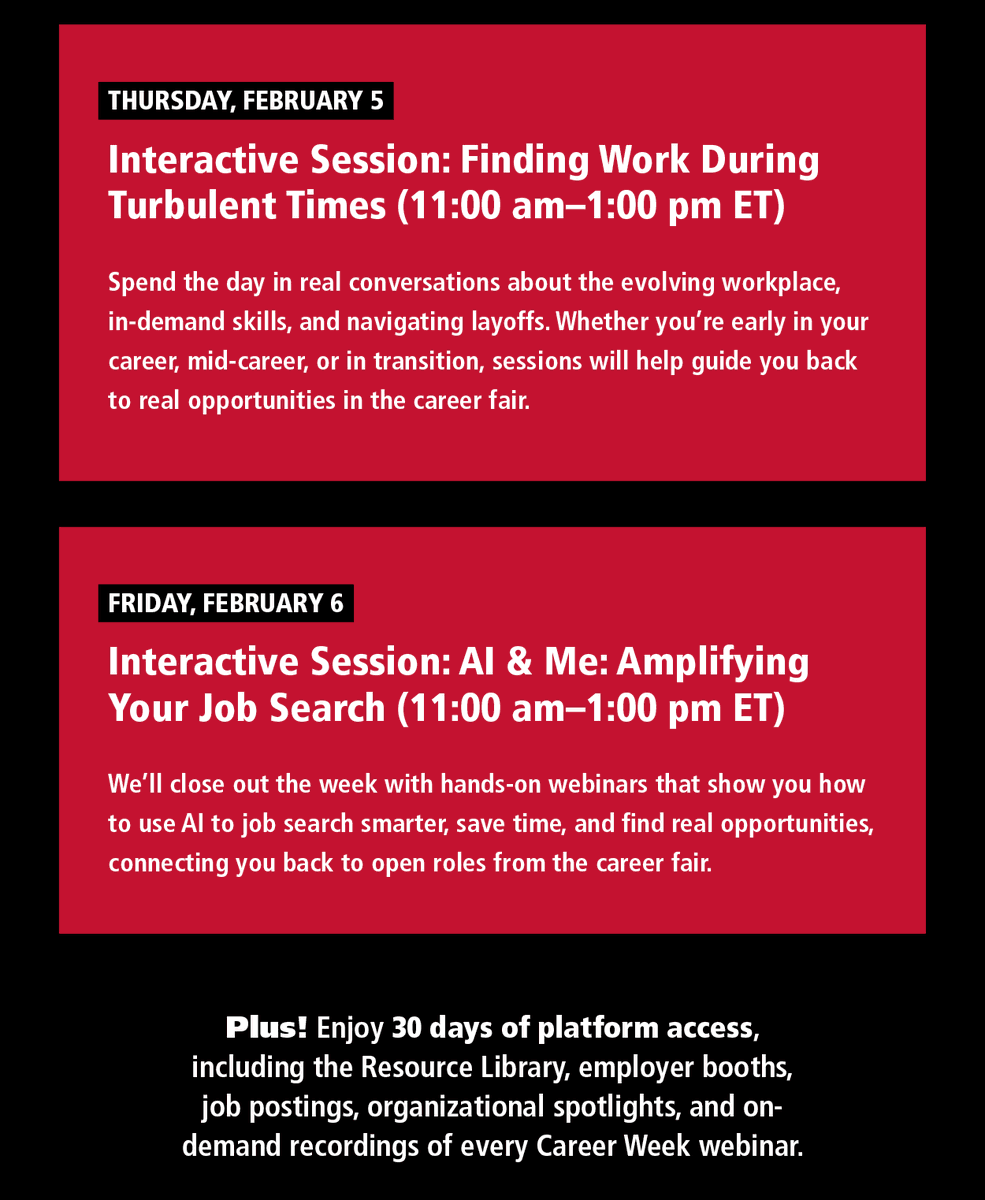 February 2-6, the National Urban League will be hosting a Virtual Career Week to help potential job seekers and professionals take the next step in their career with confidence!

Join us! ow.ly/fgkm50Y4yVu
