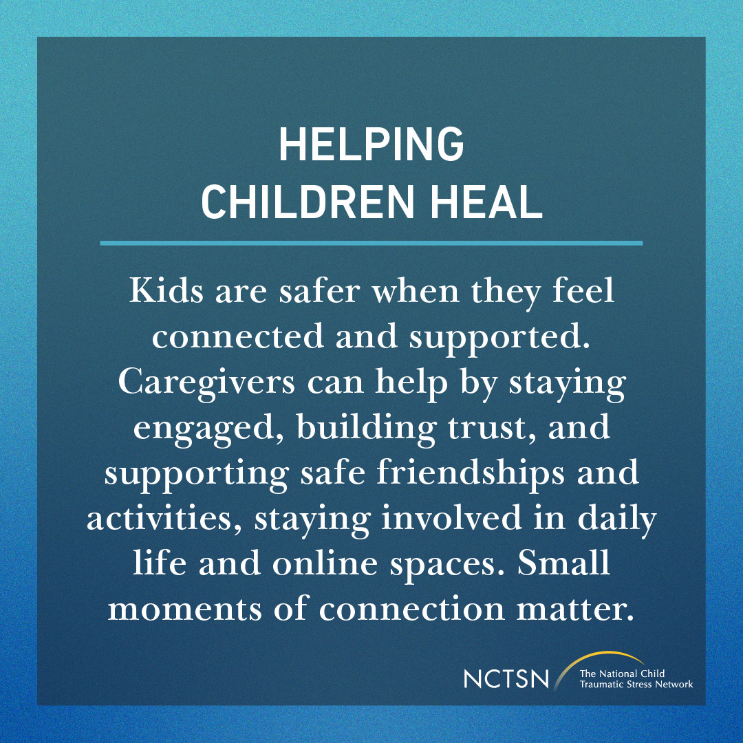 nctsn's tweet image. Kids are safer when they feel connected and supported. Caregivers can reduce risk and help children heal by staying engaged, building trust, and supporting safe friendships and activities. To learn more, visit: bit.ly/48sRgcl    
 
#TraffickingPrevention