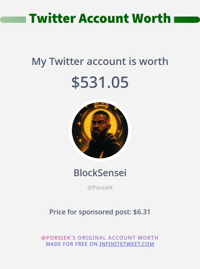 My Twitter worth is: $531.05

➡️ infinitetweet.me/account-worth