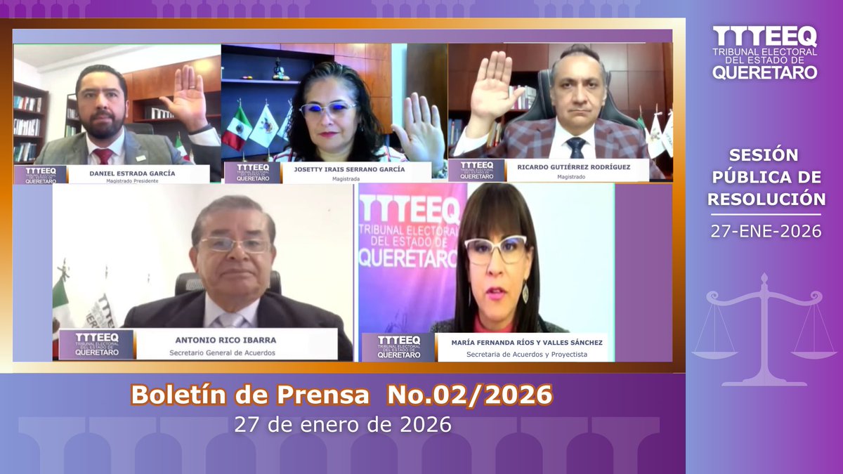 📢 Boletín de Prensa no. 02/2026.  
 
El <a href="/TEEQRO/">Tribunal Electoral del Estado de Querétaro</a>  determina el incumplimiento parcial de una sentencia.  

Consulta el boletín  aquí➡️teeq.gob.mx/boletin-02-202…