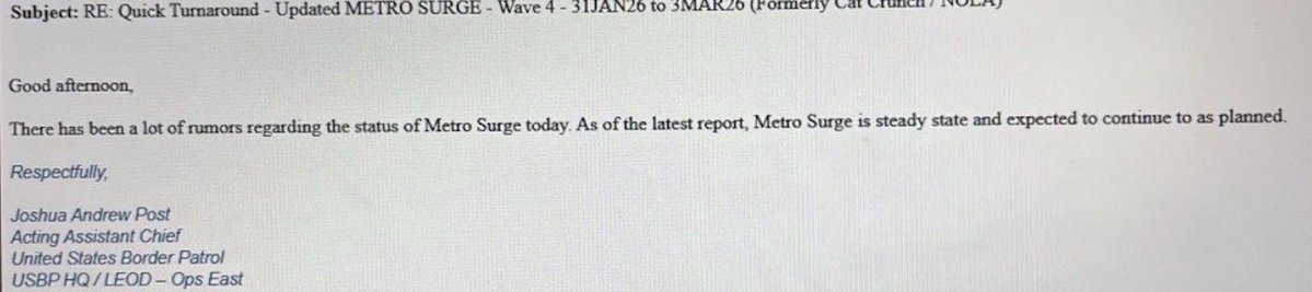 Federal deployment to Minneapolis "is steady state and expected to continue as planned," per Border Patrol memo leaked to me