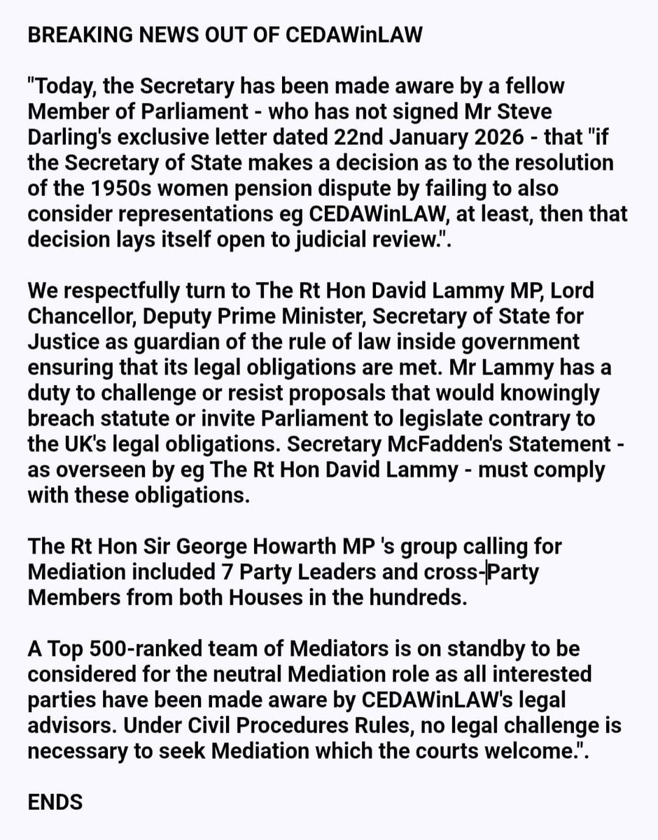 IstaJan's tweet image. 🌟BREAKING NEWS out of CEDAWinLAW today..... Letter to the Secretary of State....
#Discrimination against #50sWomen #CivilProcedureRules24 #CSW2026 
🔻🔻🔻🔻🔻🔻