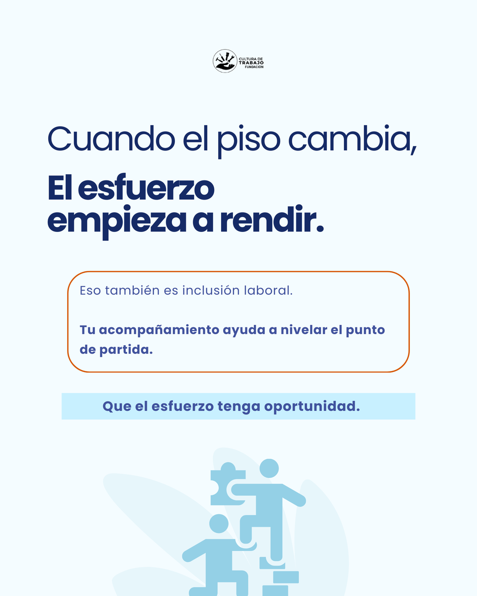 Durante años nos dijeron que con ganas alcanza.
Pero dos personas pueden esforzarse igual y llegar a lugares distintos, porque no parten del mismo piso.

En Cultura de Trabajo acompañamos para que las oportunidades no dependan del azar. Sumate.

#inclusionlaboral