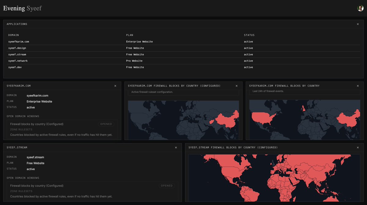 made myself a lil tool to manage my <a href="/Cloudflare/">Cloudflare</a> Firewall Rules — loved making this really data-dense… will share a video later ✨