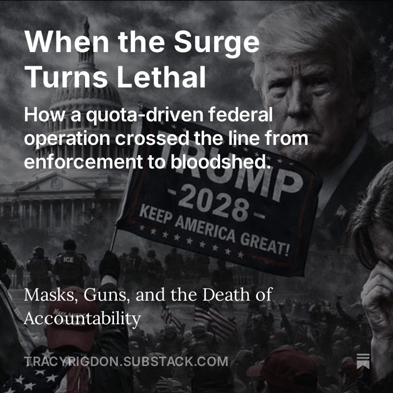 tracy_rigdon's tweet image. Two citizens dead after a federal immigration surge. Video disputes official claims. Courts demand answers. This investigation names the incentives and failures that turned enforcement lethal. Read it.
tinyurl.com/Lethal-Surge
#StandYourGround #CivilLiberties #FederalPower