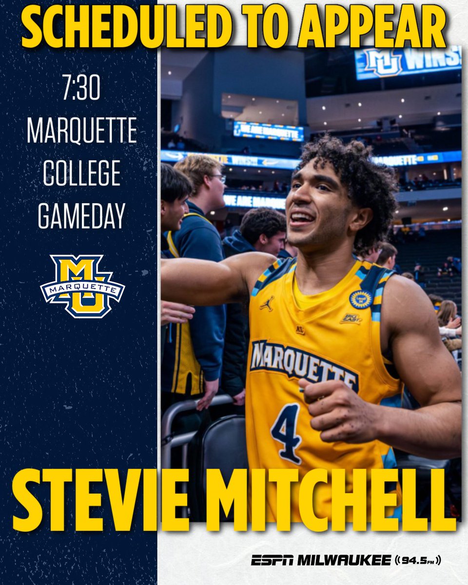 ESPNMilwaukee's tweet photo. 🚨 GameDay energy incoming. Stevie Mitchell joins Marquette College GameDay tonight at 7:30

📺https://t.co/Z6TIczT0TQ https://t.co/PTDkjR5VwQ