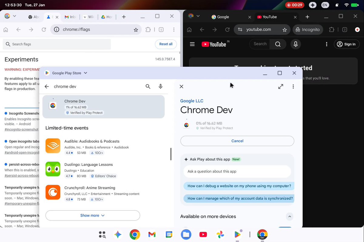 pixlospot's tweet photo. BREAKING 🚨 Here is your first look at Google's new Android based desktop OS (AluminumOS) as spotted by @9to5Google https://t.co/du6vMBaVzN