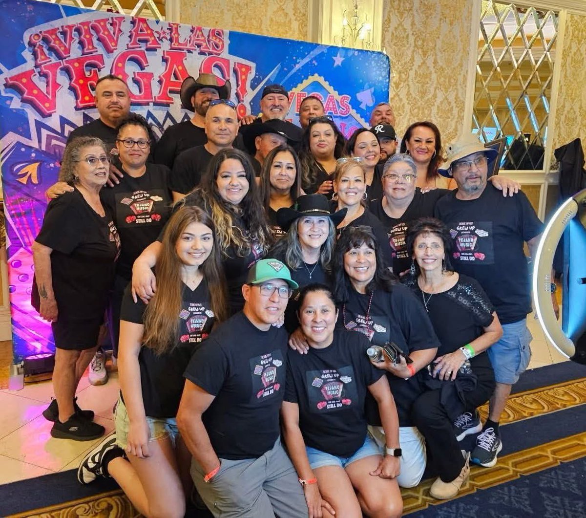 VEGAS FAMILY REUNION!  
Vegas Tejano Takeover 2026 salutes the Medrano, Martinez, Flores, Salinas + family as they celebrate 6 years of gathering with familia from Washington, Oregon, Idaho, California and Montana! The group gets bigger every year!  Check out their custom shirts!