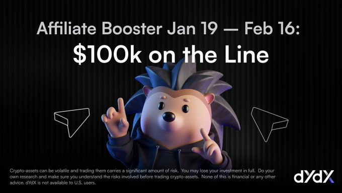 Transformez vos parrainages en vraies récompenses 🤝

Le dYdX Affiliate Booster Program est live avec un pool de 100 000 dollars pour janvier - février.

Plus de volume = une part plus importante.

Rejoignez l’aventure ➡️ docs.google.com/forms/d/e/1FAI…