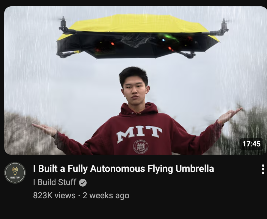adxtyahq's tweet photo. These MIT kids are just built different.
Years of Olympiads, insane fundamentals, then MIT just unlocks something different 🫡

This flying umbrella is wild. https://t.co/HJ3XxH5HSC