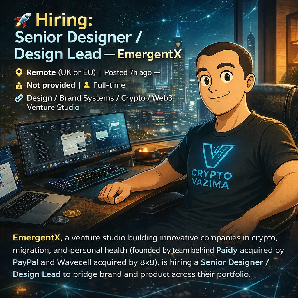 🚀 Hiring: Senior Designer / Design Lead — EmergentX 📍 Remote (UK/EU) | 💼  Full-time | 🧑‍💻 Design / Brand Systems | 💰 Not provided | 🕐 Posted 7h  ago — Jan