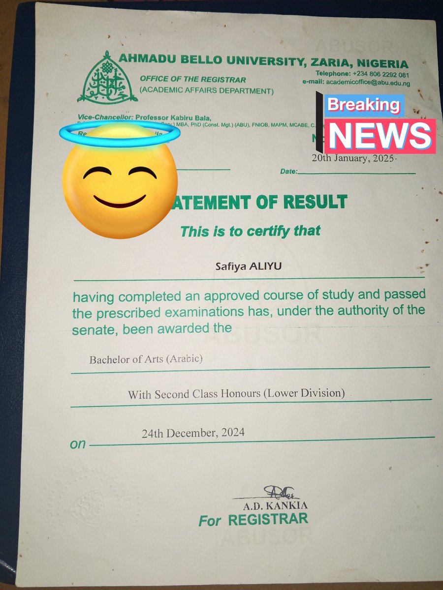 safiyyaaliyu86's tweet image. I graduated from Ahmadu Bello University (ABU), Zaria with a Second Class Honours (Lower Division) 2:2.

I studied Arabic Studies, which is a four year course, but due to ASUU strikes and the COVID-19 pandemic, I spent 6 years, from 2019 to 2024.
I typed my project by myself,…