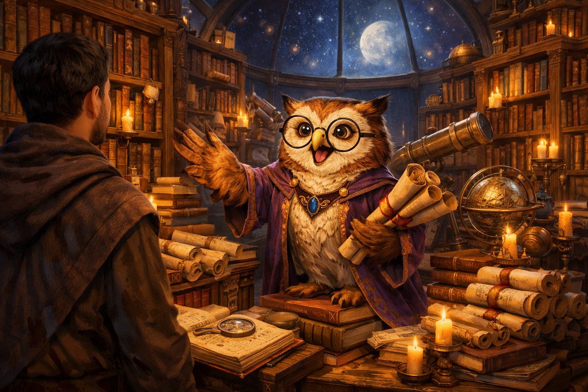 salimpuasad's tweet photo. Just uploaded VerasLibrary to the DataHaven testnet and omg this scene is so cozy fr 🦉📚 Vera showing off her library full of books scrolls and data hits different. Love the observatory vibes. Shoutout to @DataHaven_xyz for this fun quest lets go 🚀 https://t.co/enCmqqLJmW