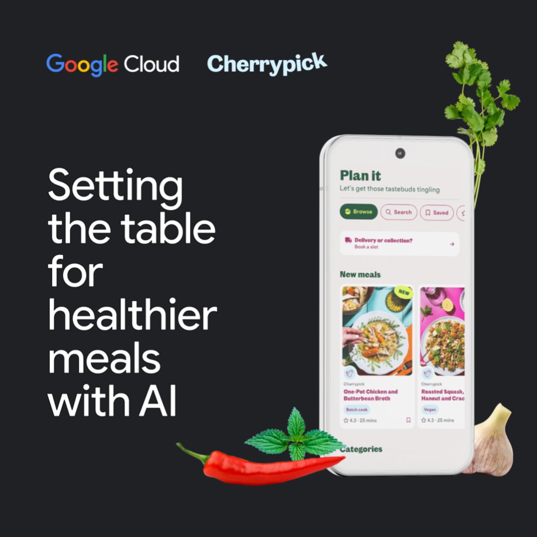 🍴 <a href="/wearecherrypick/">Cherrypick | Plan | Shop | Cook</a> is an app that finds recipes, plans meals and orders groceries from supermarkets - with an AI twist. Helping 500k+ users eat better, it encourages healthy eating and reduces waste with thousands of AI recipes. Read the full story → goo.gle/4bOveWg