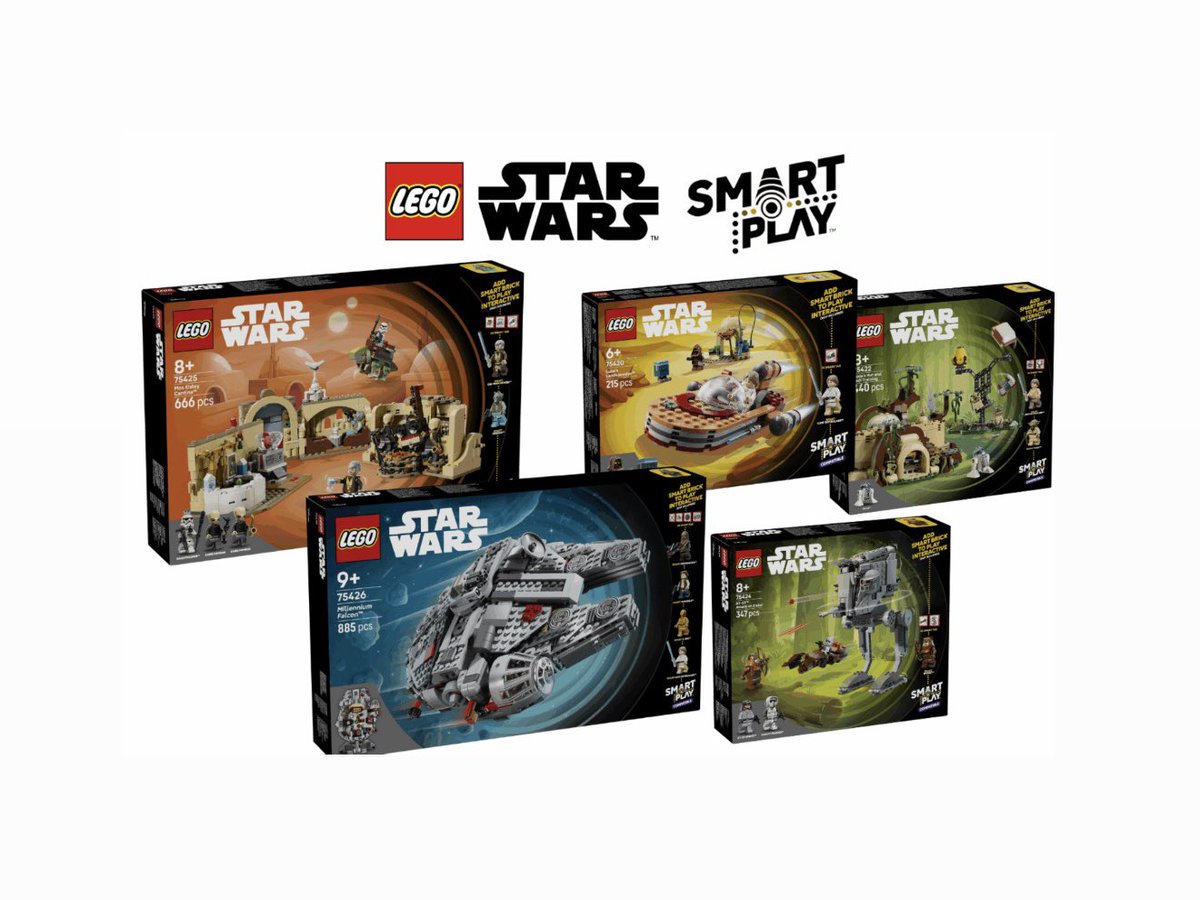 lukesoutpost's tweet image. LEGO has officially unveiled 5 more LEGO Smart Play Star Wars sets - launching on March 1st

• 75426 Millennium Falcon – US$99.99
• 75425 Mos Eisley Cantina – US$79.99
• 75424 AT-ST Endor Attack – US$49.99
• 75422 Yoda’s Hut and Jedi Training – US$69.99
• 75420 Luke’s…