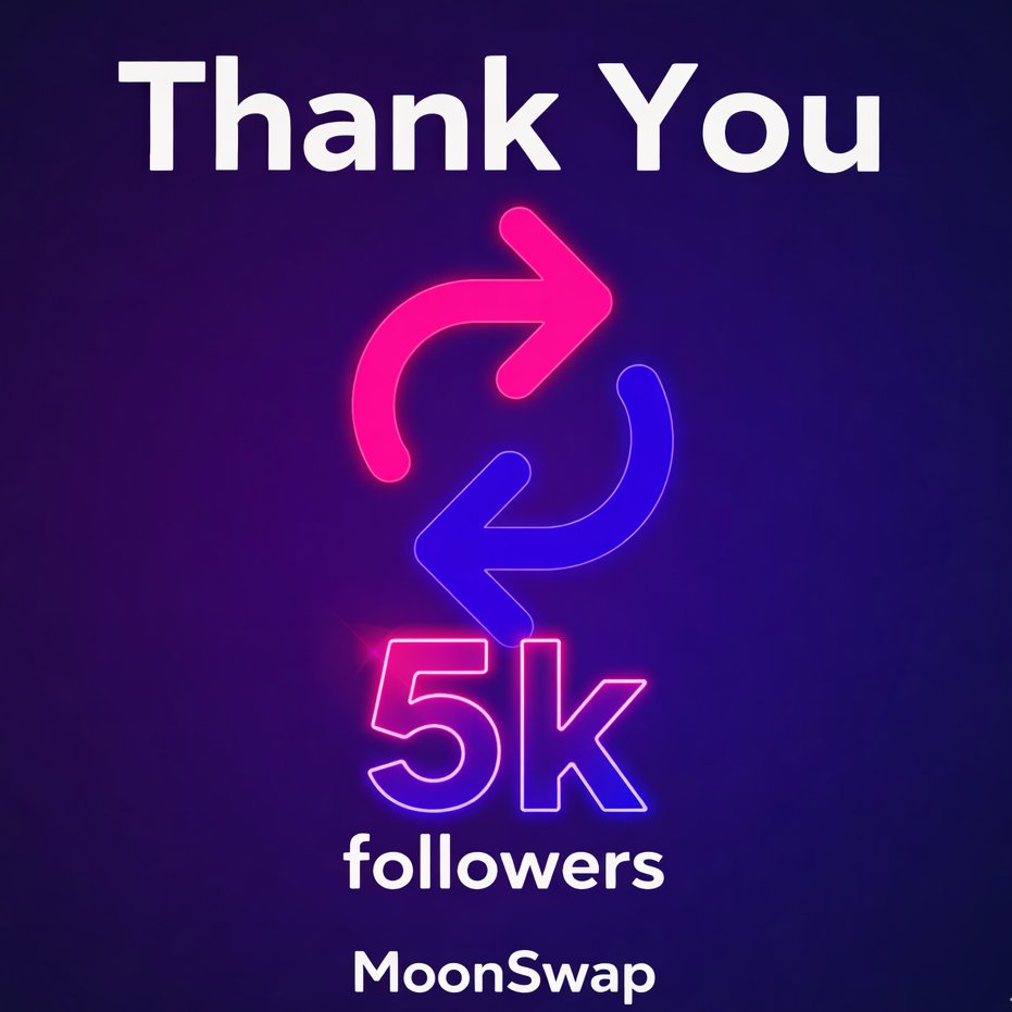 MoonSwap_'s tweet photo. 5,000 followers and counting! 🚀 MoonSwap has grown into an amazing community of crypto enthusiasts, and we couldn’t have done it without YOU. Thank you for being part of this journey — let’s continue to reach for the moon together!

#MoonSwap #Community #ToTheMoon https://t.co/zspSn2TO8T