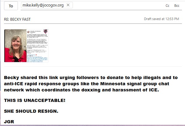 <a href="/libsoftiktok/">Libs of TikTok</a> mike.kelly@jocogov.org
This is the e-mail address of the Board Chairman Mike Kelly  (Johnson Board of Commissioners).
I sent him this e mail.