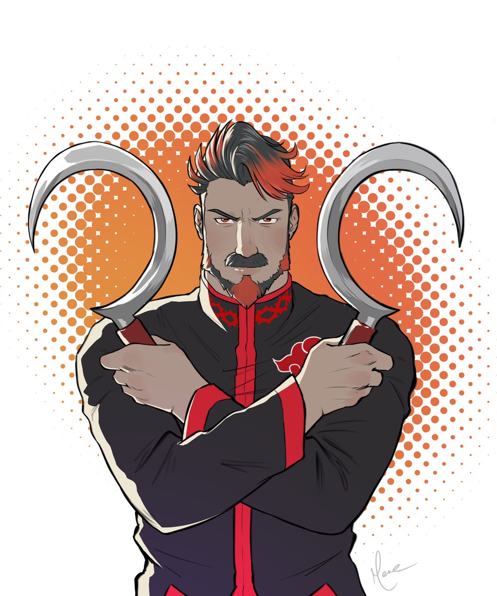 Here we have Hugo who employs both scorch &amp; smoke release. He wields two pointy sickles which it is used to attack his opponent including creating smoke portals to hook you from behind while afar. He acts as a peruser in fights and plans cleverly in missions.

Artist: <a href="/DrawMene/">MeneDraw (COMMISSIONS OPEN)</a>