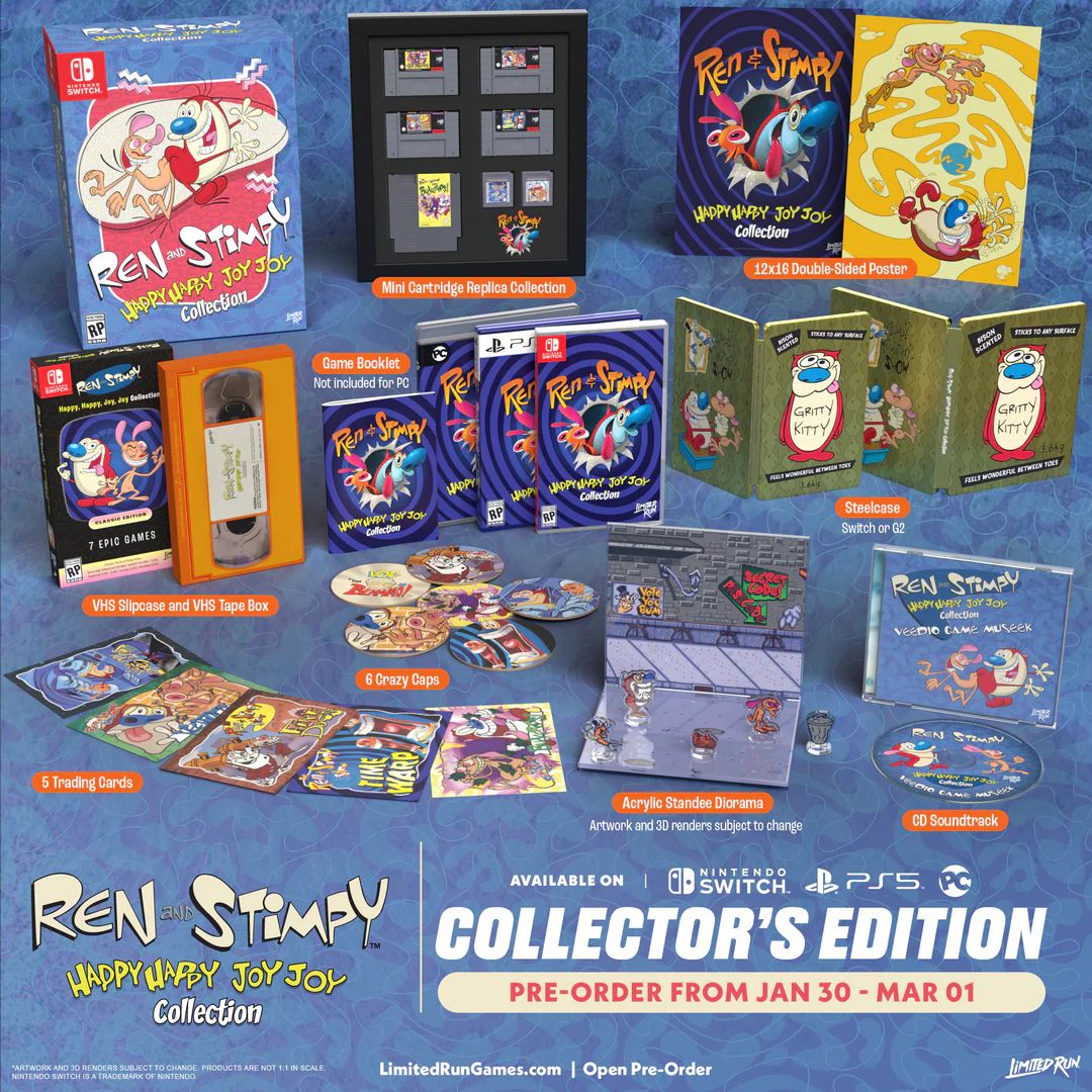 Ren &amp; Stimpy Happy, Happy, Joy, Joy Collection (PS5/Switch/PC) up for preorder on LRG on Jan 30th buff.ly/0w4BHzx 

-Space Cadet Adventures (Portable) 
-Veediots! (16-Bit/Portable) 
-Buckeroo$! (8-Bit/16-Bit) 
-Time Warp (16-Bit) 
-Fire Dogs (16-Bit)