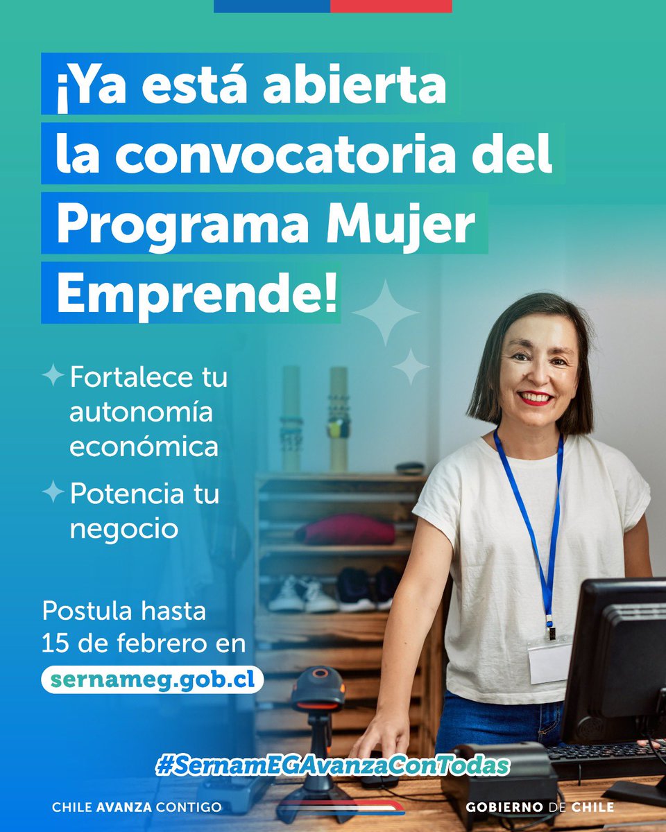 SernamEGBioBio's tweet photo. 💜Ya está abierta la convocatoria de nuestro Programa Mujer Emprende, postula y recibe herramientas para el posicionamiento de tu negocio.

👉Tenemos 1.500 cupos disponibles a nivel nacional.

📲Conoce los requisitos y postula hasta el 15 de febrero en https://t.co/P9OSfDnAA6 https://t.co/Jw1joWLxsW