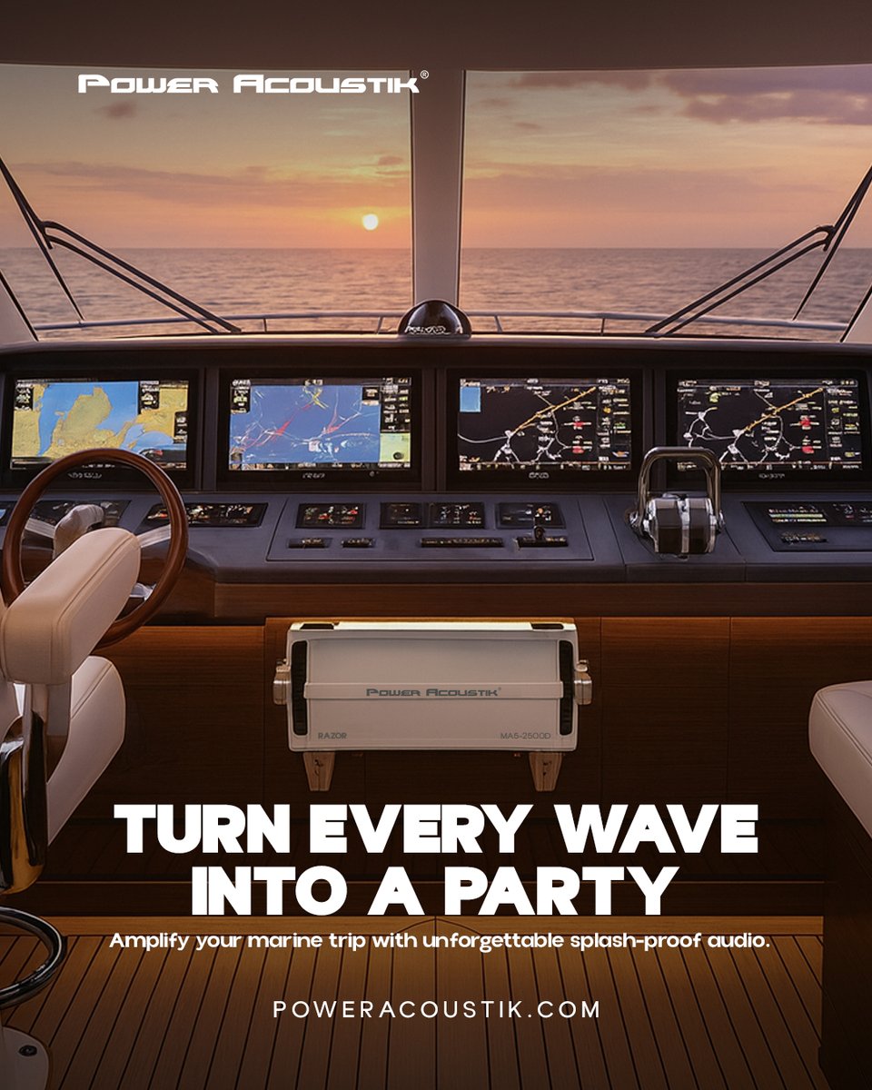 PowerAcoustik's tweet image. Turn every wave into a party with the MA5‑2500D Marine Amplifier!
Bring powerful, splash-proof sound to your boat and make every trip unforgettable. Amplify your adventures and enjoy crisp highs and deep bass on the water.