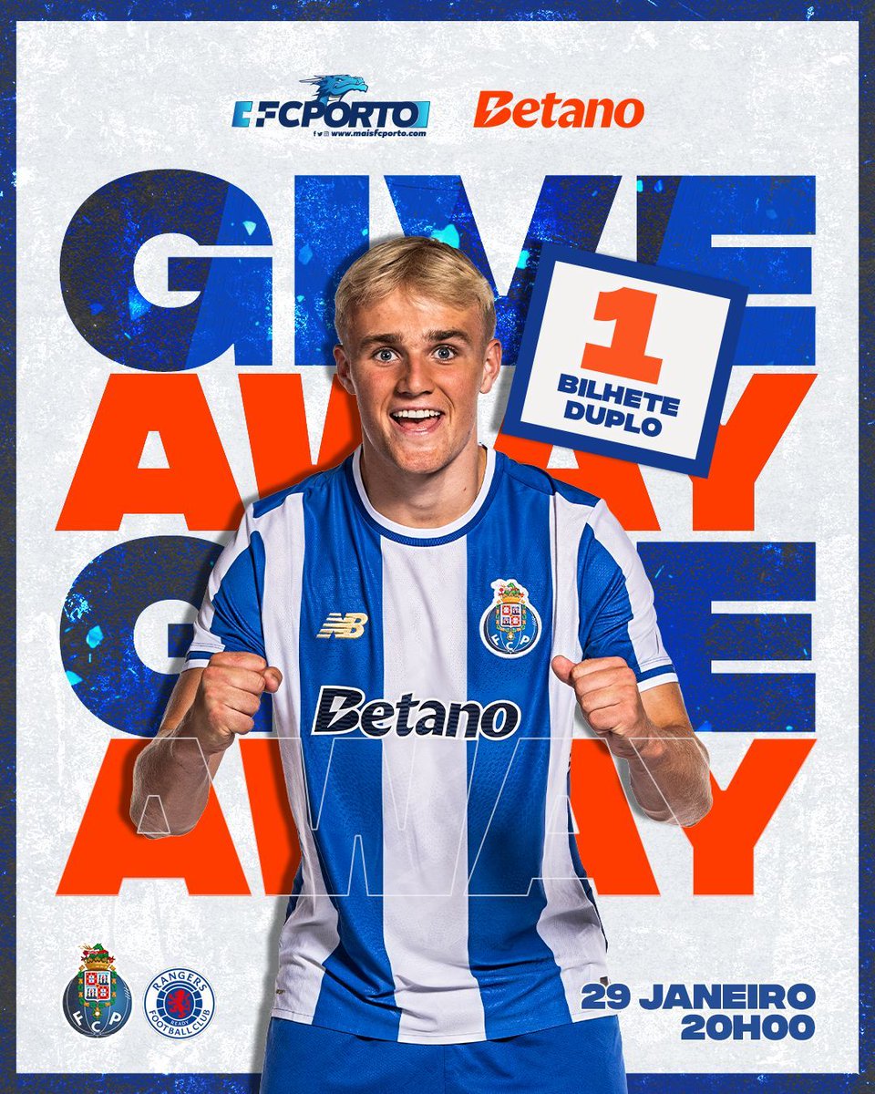 maisFCPorto's tweet image. 🚨🔵 G I V E A W A Y ⚪️🚨

Mais um jogo no Dragão, mais um giveaway! 🐉 

Por isso, em parceria com a @Betano_PT, estamos a oferecer 2⃣ BILHETES DUPLOS 💥
1⃣no 𝕚𝕟𝕤𝕥а𝕘𝕣а𝕞 
1⃣ NO 𝕏!

@fcporto 🆚 Rangers FC

Para participares só tens de:
1️⃣ Seguir o @maisFCPorto e a…