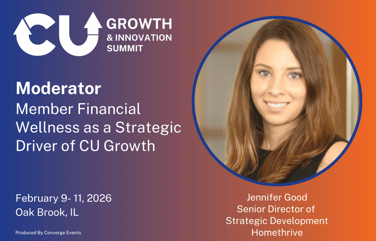 CUGrowthSummit's tweet photo. Proud to welcome Jennifer Good of Homethrive, a #CUGI26 Gold Sponsor, as moderator of our session on financial wellness as a CU growth driver. She brings experience from Meta, BCG, and founding Peacefully.
Register → https://t.co/CQUCtrTGKC

#Fintech #CreditUnion https://t.co/PHFDZWwwl3