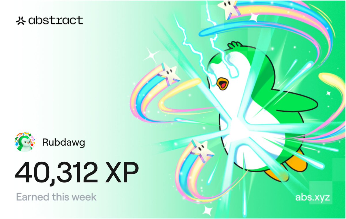 I just earned 40,312 XP on <a href="/AbstractChain/">Abstract</a>! 🎉